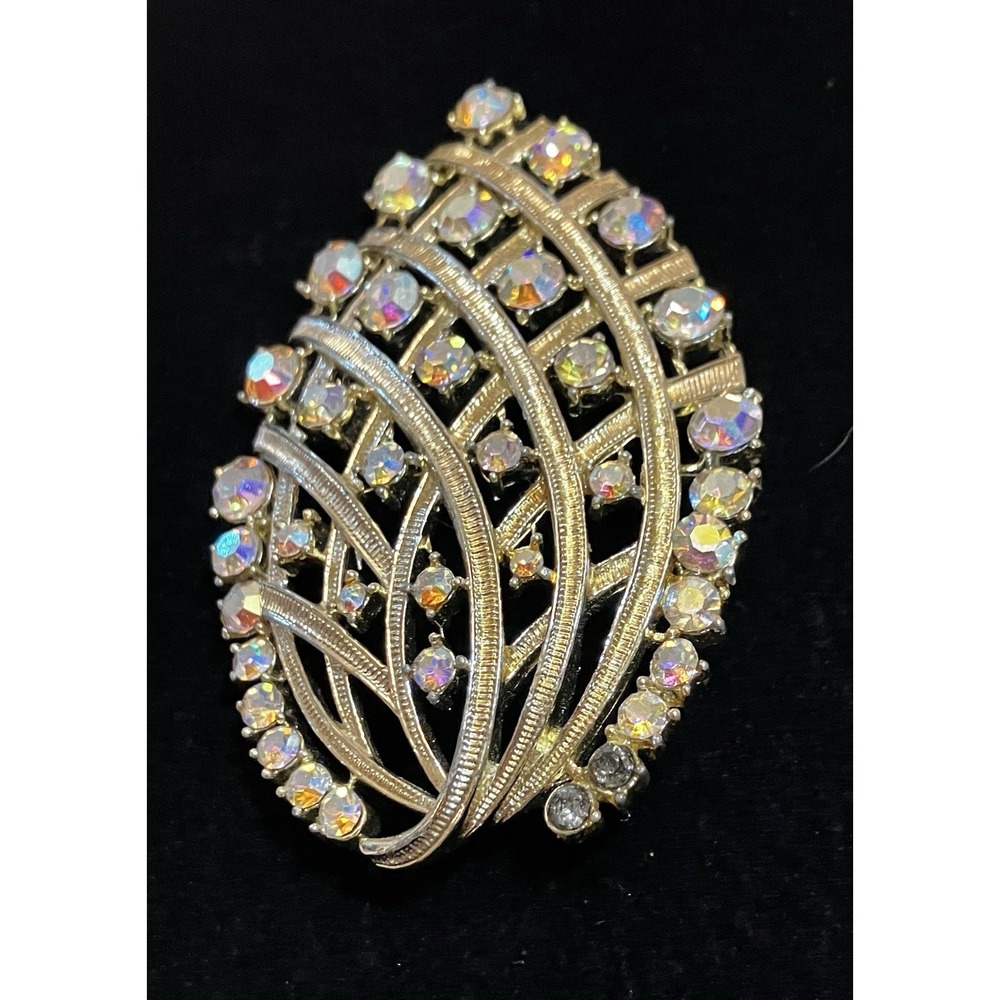 VTG Signed Coro Aurora Borealis Crystal Jewelry Craft Restoration Brooch Pendant